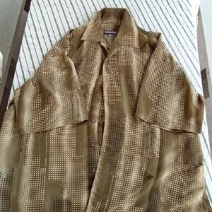 Men's 3X Mench Platinum Gold Green Brown Casual Button Down Shirt